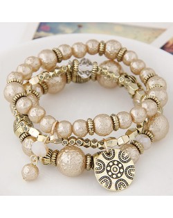 Vintage Style Alloy and Pearl Beads Multi-layer Fashion Bracelet - Beige