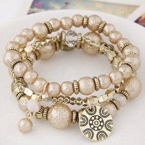 Vintage Style Alloy and Pearl Beads Multi-layer Fashion Bracelet - Beige