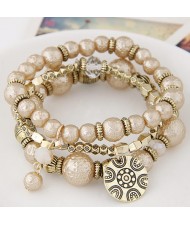 Vintage Style Alloy and Pearl Beads Multi-layer Fashion Bracelet - Beige