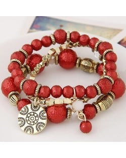 Vintage Style Alloy and Pearl Beads Multi-layer Fashion Bracelet - Red