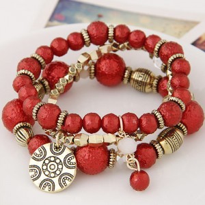 Vintage Style Alloy and Pearl Beads Multi-layer Fashion Bracelet - Red