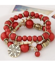 Vintage Style Alloy and Pearl Beads Multi-layer Fashion Bracelet - Red