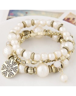 Vintage Style Alloy and Pearl Beads Multi-layer Fashion Bracelet - White
