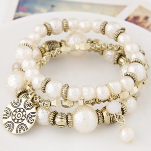 Vintage Style Alloy and Pearl Beads Multi-layer Fashion Bracelet - White