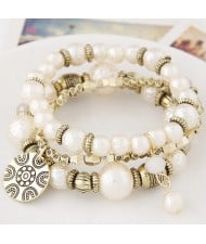 Vintage Style Alloy and Pearl Beads Multi-layer Fashion Bracelet - White