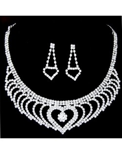 Hearts Fashion Luxurious Brides Shining Rhinestone Necklace and Earrings Set