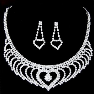 Hearts Fashion Luxurious Brides Shining Rhinestone Necklace and Earrings Set