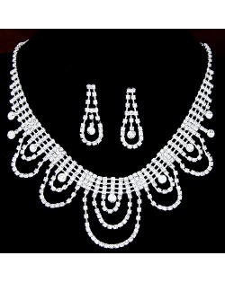 Korean Fashion Giant Water-drop Brides Rhinestone Necklace and Earrings Set