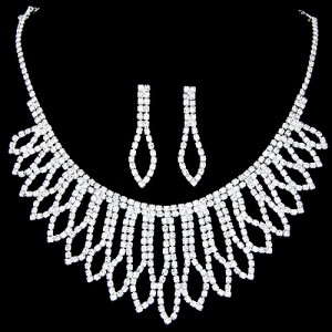 Hollow Waterdrops Design Rhinestone Necklace and Earrings Set