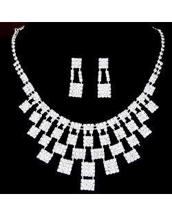 Squares Combo Design Rhinestone Necklace and Earrings Set