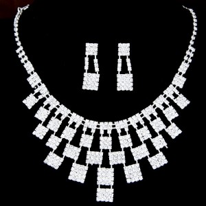 Squares Combo Design Rhinestone Necklace and Earrings Set