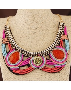 Bohemian Fashion Mini Beads with Gems Inlaid Fake Collar Design Costume Necklace