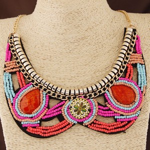 Bohemian Fashion Mini Beads with Gems Inlaid Fake Collar Design Costume Necklace