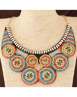 Mini Beads Combined Round Flowers Design Costume Fashion Necklace