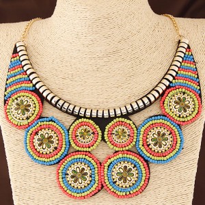 Mini Beads Combined Round Flowers Design Costume Fashion Necklace