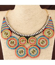 Mini Beads Combined Round Flowers Design Costume Fashion Necklace
