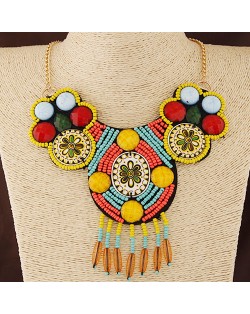 Colorful Gems Embellished Folk Style Bohemian Fashion Necklace