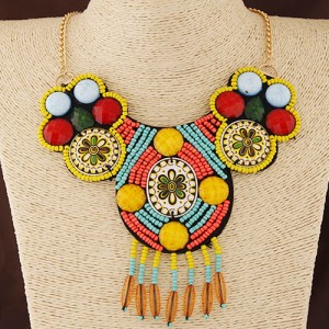 Colorful Gems Embellished Folk Style Bohemian Fashion Necklace