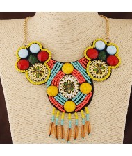 Colorful Gems Embellished Folk Style Bohemian Fashion Necklace