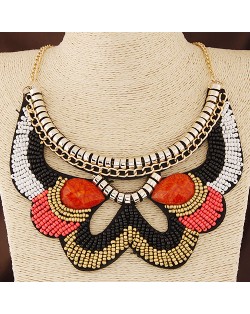 Gems Decorated Mini Beads Hollow Butterfly Design Fake Collar Golden Chain Statement Fashion Necklace