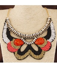 Gems Decorated Mini Beads Hollow Butterfly Design Fake Collar Golden Chain Statement Fashion Necklace