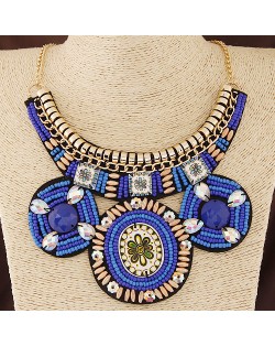 Ethnic Flower Fashion Bohemian Mini Beads Statement Fashion Necklace - Blue