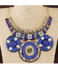 Ethnic Flower Fashion Bohemian Mini Beads Statement Fashion Necklace - Blue