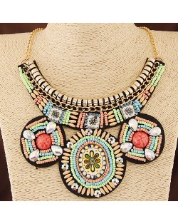 Ethnic Flower Fashion Bohemian Mini Beads Statement Fashion Necklace - Green