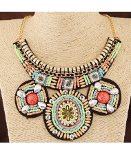 Ethnic Flower Fashion Bohemian Mini Beads Statement Fashion Necklace - Green
