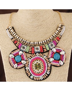 Ethnic Flower Fashion Bohemian Mini Beads Statement Fashion Necklace - Rose