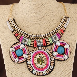 Ethnic Flower Fashion Bohemian Mini Beads Statement Fashion Necklace - Rose