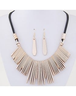 Simple Vertical Bars Statement Fashion Rope Necklace and Waterdrop Earrings Set - Golden