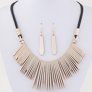 Simple Vertical Bars Statement Fashion Rope Necklace and Waterdrop Earrings Set - Golden