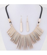 Simple Vertical Bars Statement Fashion Rope Necklace and Waterdrop Earrings Set - Golden