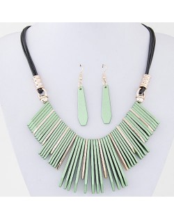 Simple Vertical Bars Statement Fashion Rope Necklace and Waterdrop Earrings Set - Green