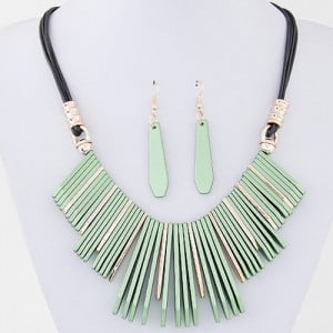 Simple Vertical Bars Statement Fashion Rope Necklace and Waterdrop Earrings Set - Green
