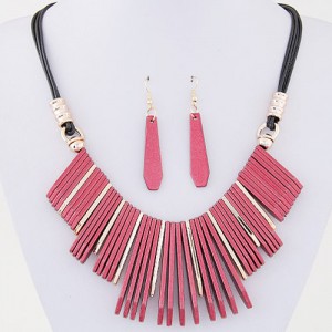 Simple Vertical Bars Statement Fashion Rope Necklace and Waterdrop Earrings Set - Rose