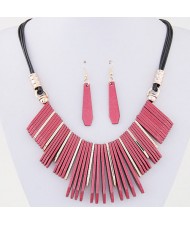 Simple Vertical Bars Statement Fashion Rope Necklace and Waterdrop Earrings Set - Rose