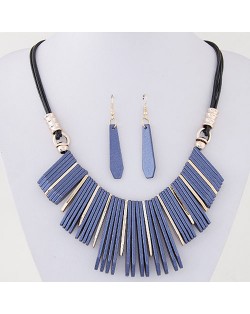 Simple Vertical Bars Statement Fashion Rope Necklace and Waterdrop Earrings Set - Blue