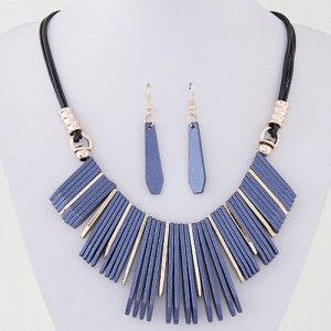Simple Vertical Bars Statement Fashion Rope Necklace and Waterdrop Earrings Set - Blue