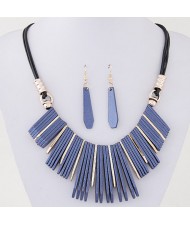 Simple Vertical Bars Statement Fashion Rope Necklace and Waterdrop Earrings Set - Blue