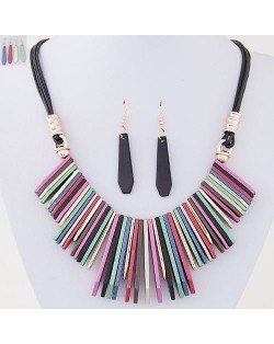 Simple Vertical Bars Statement Fashion Rope Necklace and Waterdrop Earrings Set - Multicolor