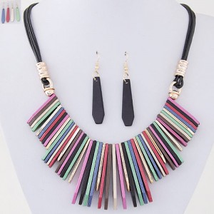 Simple Vertical Bars Statement Fashion Rope Necklace and Waterdrop Earrings Set - Multicolor