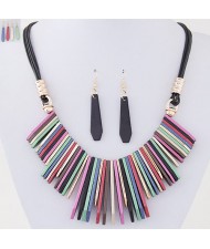 Simple Vertical Bars Statement Fashion Rope Necklace and Waterdrop Earrings Set - Multicolor