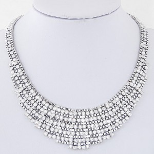Delicate Czech Rhinestone Short Fashion Necklace - Silver