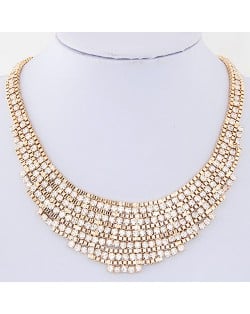 Delicate Czech Rhinestone Short Fashion Necklace - Golden