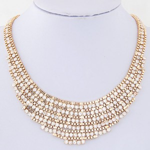 Delicate Czech Rhinestone Short Fashion Necklace - Golden