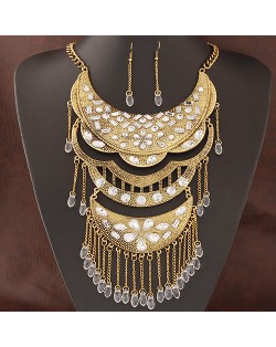 Resin Gems Inlaid Triple Layers Arch Pendants with Tassel Design Fashion Necklace and Earrings Set - Copper