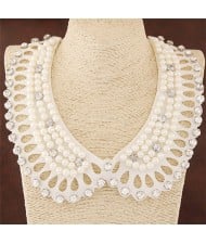 Rhinestone and Pearl Embellished Hollow Fashion Cloth Costume Necklace - White