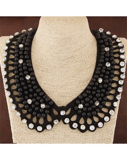 Rhinestone and Pearl Embellished Hollow Fashion Cloth Costume Necklace - Black